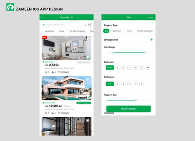 Zameen iOS App Design Concept android app design filterscreen ideas ios listingview mobile ui ux