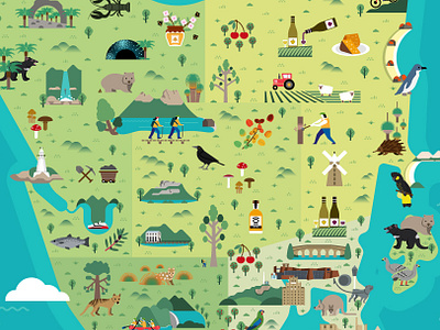Tasmania illustrated map australia design editorial illustration icon design illustrated map illustration illustrator landmarks map map designer maps spot tasmania travel vector wildlife
