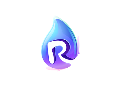 Pure water drop R letter logo alphabet blue dew drop font gradient icon letter lettering logo mark shine type water