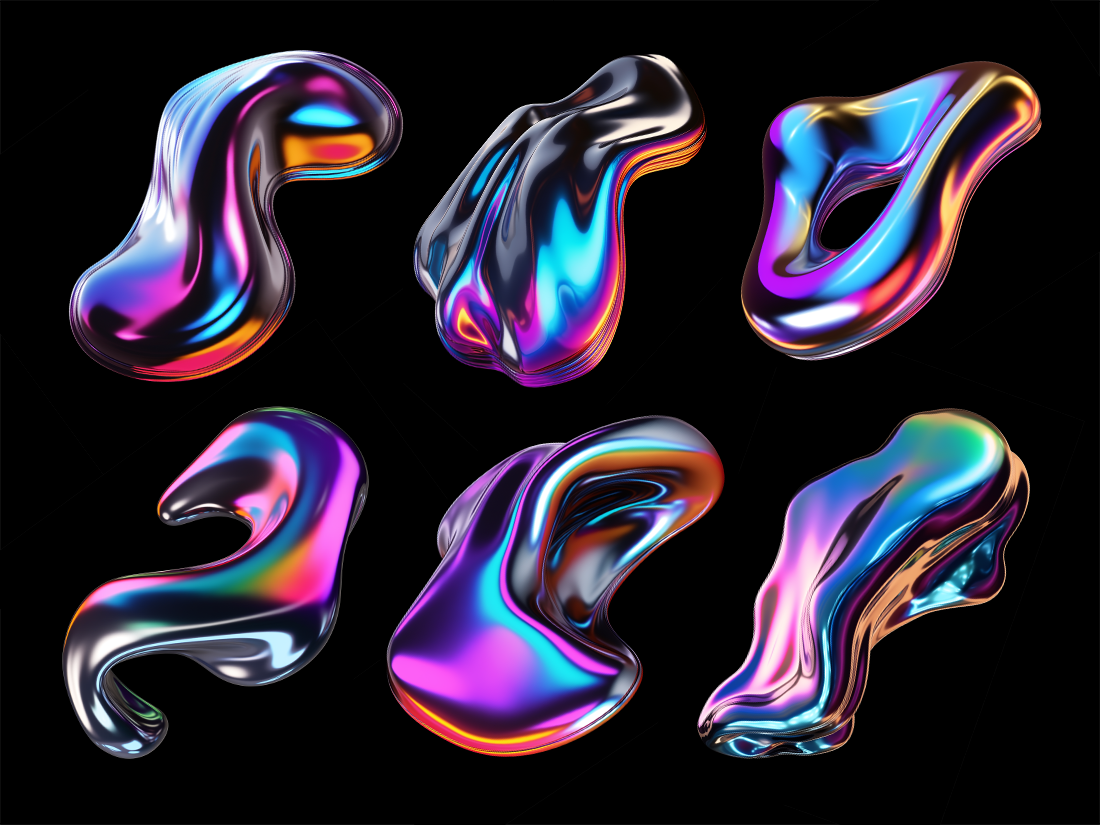 Holographic melted chrome metal heart icon shapes by Paul Rover on Dribbble