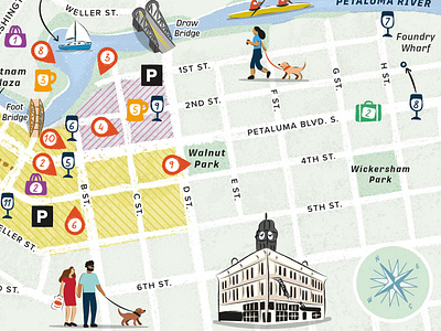 Petaluma downtown illustrated map editorial illustration illustrated map illustration illustrator map maps street map tourism travel visitors guide