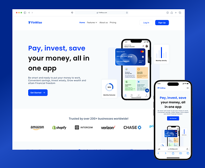Finwise design finance landingpage mobile app product design responsive design ui uidesign uiuxdesign user interface ux website