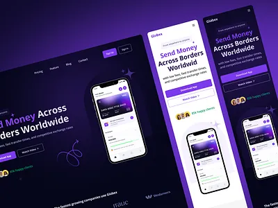 Finance Landing page Exploration darkmode design finance fintech header hero interface landingpage lightmode mobile responsive ui website