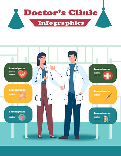 FLAT VECTOR ILLUSTARTION INFOGRAPHICS FOR DOCTORS CLINIC adobe illustrator branding design doctors flat vector illustration graphic design illustration logo medical icons typography ui ux vector