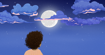 Screen "El hijo que regaló la luna" animation illustration kid moon moonlight night