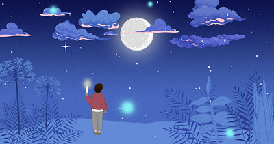 Screen "El hijo que regaló la luna" animation candle hope illustration moonlight night