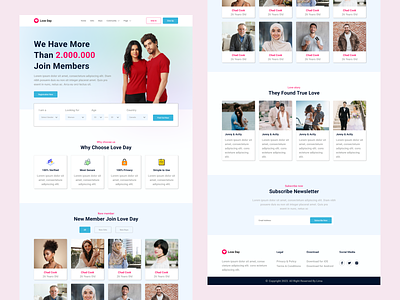 Love Day - Dating App Landing Page 3d animation branding clean dating app landing page design figma graphic design landing page love meeting mobile app motion graphics online deting social networking template ui user experience ux website
