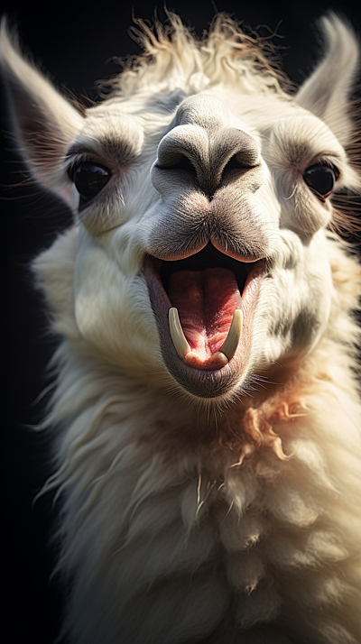 Llama Smiling, Close-Up Of The Face, Very Happy ai animals images llama peru