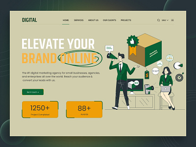 Digital Hero Section branding design figma illustration. figma user interface