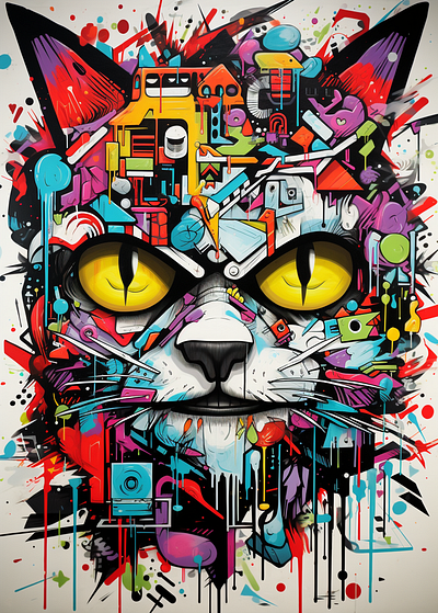 Fully Colored Cat Face Painting ai art cat colored