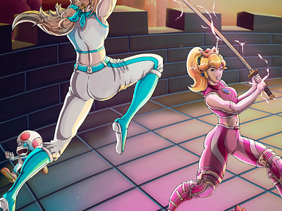 Rosalina Vs. Peach by Rekhtion artists artoftheday artwork battle combat creative design draw drawings fanart ganon illustration nintendo peach rosalina smashbros struggle supermario toad zelda