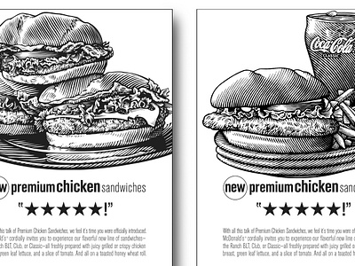 McDonald's Ad Campaign Illustrated by Steven Noble artwork drawing engraving etching fast food food hamburger illustration line art linocut mcdonalds pen and ink sandwich scratchboard steven noble vector woodcut