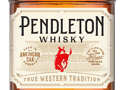 Pendleton Whisky Label rendered by Steven Noble artwork design drawing engraving etching illustration label line art logo packaging pen and ink pendleton whisky scratchboard steven noble woodcut