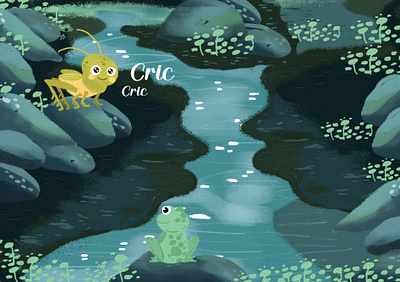 Río book books character cricket digital paint editorial frog illustration lake river