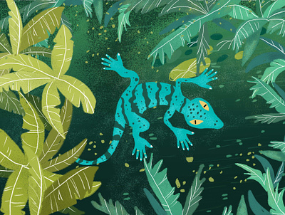 Manospiés animals book editorial illustration jungle lizard