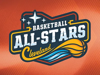 Cleveland Basketball All-Stars Logo all stars basketball blue branding cleveland gold logo ohio orange stars water