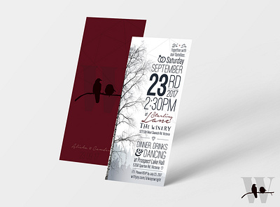 Wedding invitation birds fall red trees wedding