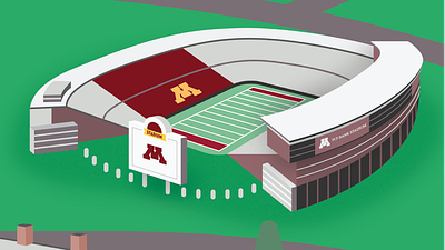 Illustrated Campus Map 3d architecture buildings campus college gold graphic design illustration interactive map maroon medical minnesota perspective sports stadium students umn uofm vector
