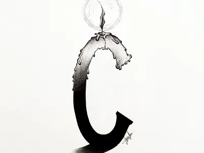 C from Candle art artist author black and white candle concept art design graphic design illustrated capital letter illustration ink traditional art traditional drawing