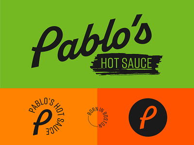 Pablo's Hot Sauce Logo badges branding food hot sauce logo script logo typography