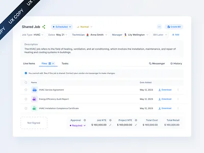 UX COPY / Web App / Job files files job list modal ux copy