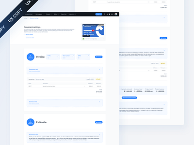 UX COPY / Web App / Document settings document estimate fields invoice list minimalism settings ux copy