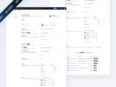 UX COPY / Web App / Company profile company contacts fields forms list profile settings ux copy