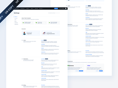 UX COPY / Web App / Settings fields list settings ux copy