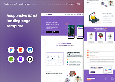 Responsive SAAS Landing page design template company homepage landing page saas web app web design webflow wordpress