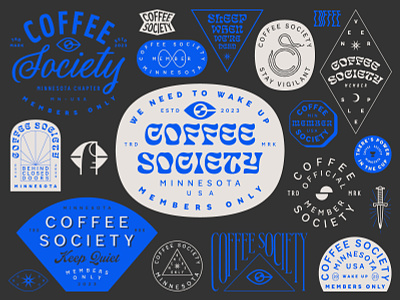 Coffee Society 2023 badge branding coffee custom design illustration lockup lockups logo members members only minnesota mobile print secret sleep society type typography