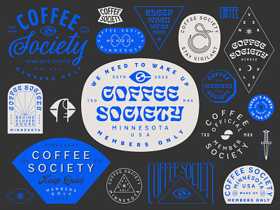 Coffee Society 2023 badge branding coffee custom design illustration lockup lockups logo members members only minnesota mobile print secret sleep society type typography