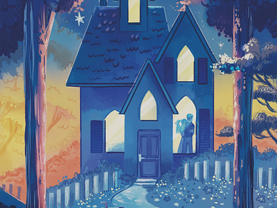 Glimpse from Within Woodland House couple dancing digital painting house illustration procreate starlit stars storybook storytelling windows woodland