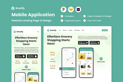 Grocify - Mobile App Website Landing Page application apps design landing page layout page ui ux website