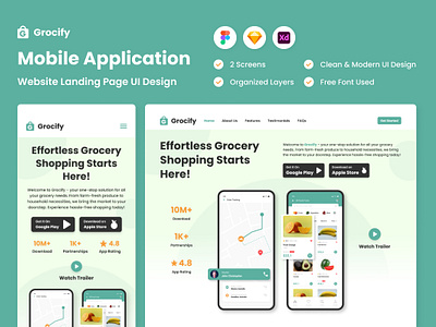 Grocify - Mobile App Website Landing Page application apps design landing page layout page ui ux website