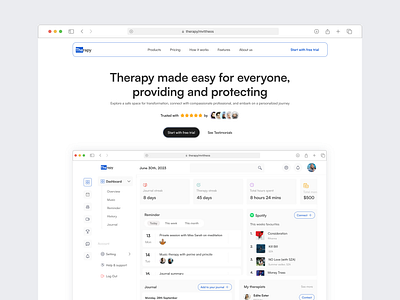 A hero page for a therapy webapp named therapy blue clean hero page landing page minimalistic therapy ui