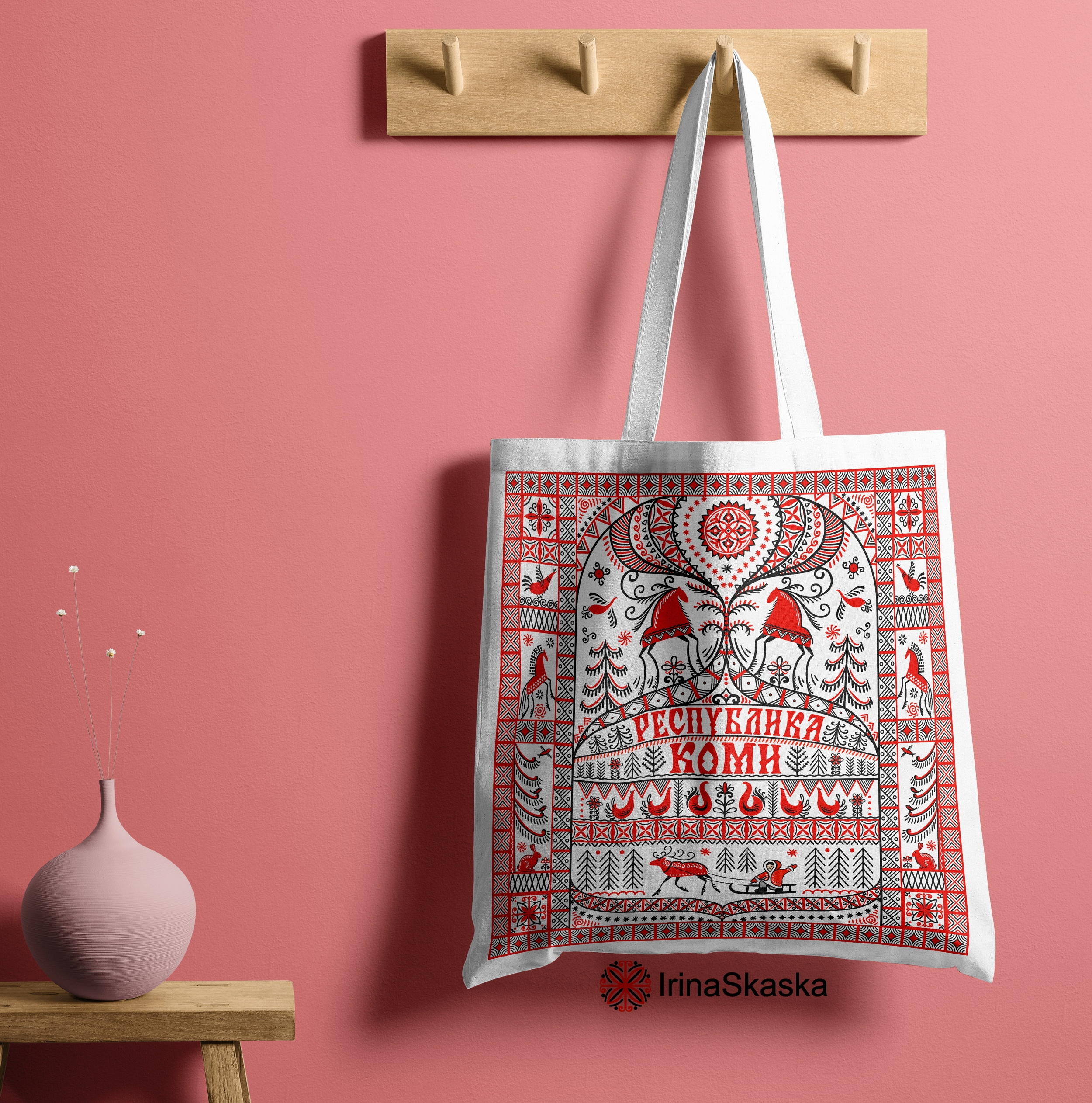 Square motif in the style of Mezen painting. graphic design russian ornament