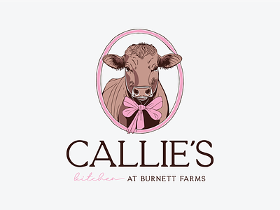 Callie's Kitchen at Burnett Farms badge brand branding butcher cow design graphic design icon illustration logo logo design logotype script symbol