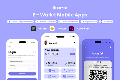 EasyPay - E-Wallet Mobile App application e wallet easy financial interface layout management mobile pay screen simple sketch ui user ux