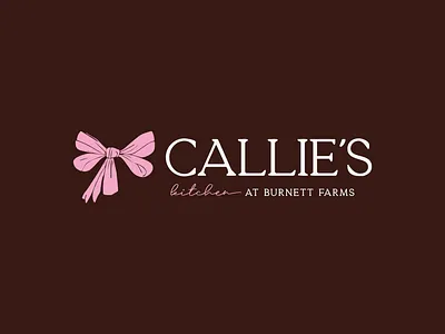 Callie's Kitchen at Burnett Farms bakery bow brand branding brown butcher family farm farm logo logo design pink script