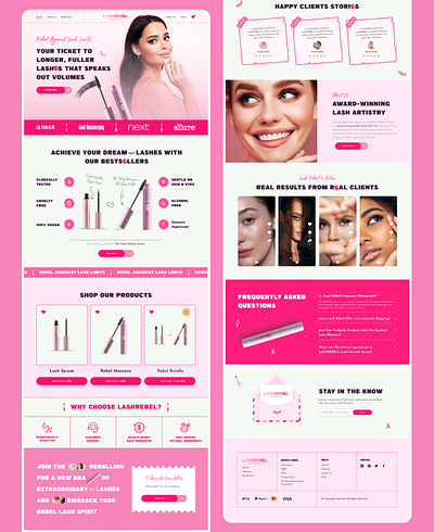 lash serum & mascara website bold designer font graphic design pink trendy typography ui uiux ux web web design