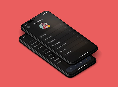 Dark Mode Account and Settings Screens app design icon illustration typography ui ux