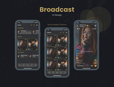 Broadcast - Social Media App UI | UI UX design figma mobile mobileapp mobileappdesign socialmedia socialmediaapp ui uidesign uiux uxdesign