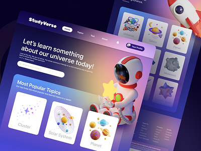 StudyVerse (Learn About Our Universe) - Web App article card categories footer homepage landingpage navbar studyverse ui ui ideas web app web design website