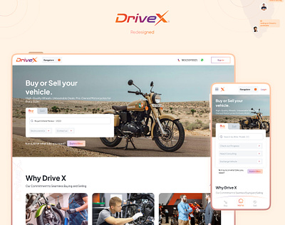 Drive X - Bike buy & sell product design mobile ui design navigation menu orange ui design