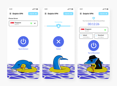 🐬 Dolphin VPN - 3D & Mobile App UI 3d dolphin illustration illustration mobile design ui ui design uiux vpn vpn app vpn mobile