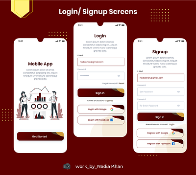 Login/Signup Screens UI app app ui branding design graphic design graphic dsign illustration login screen loginsign up logo randing sign up screen typography ui ui design ux vector