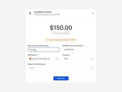 Withdraw with local bank transfer app design flat minimal modal ui uiux ux