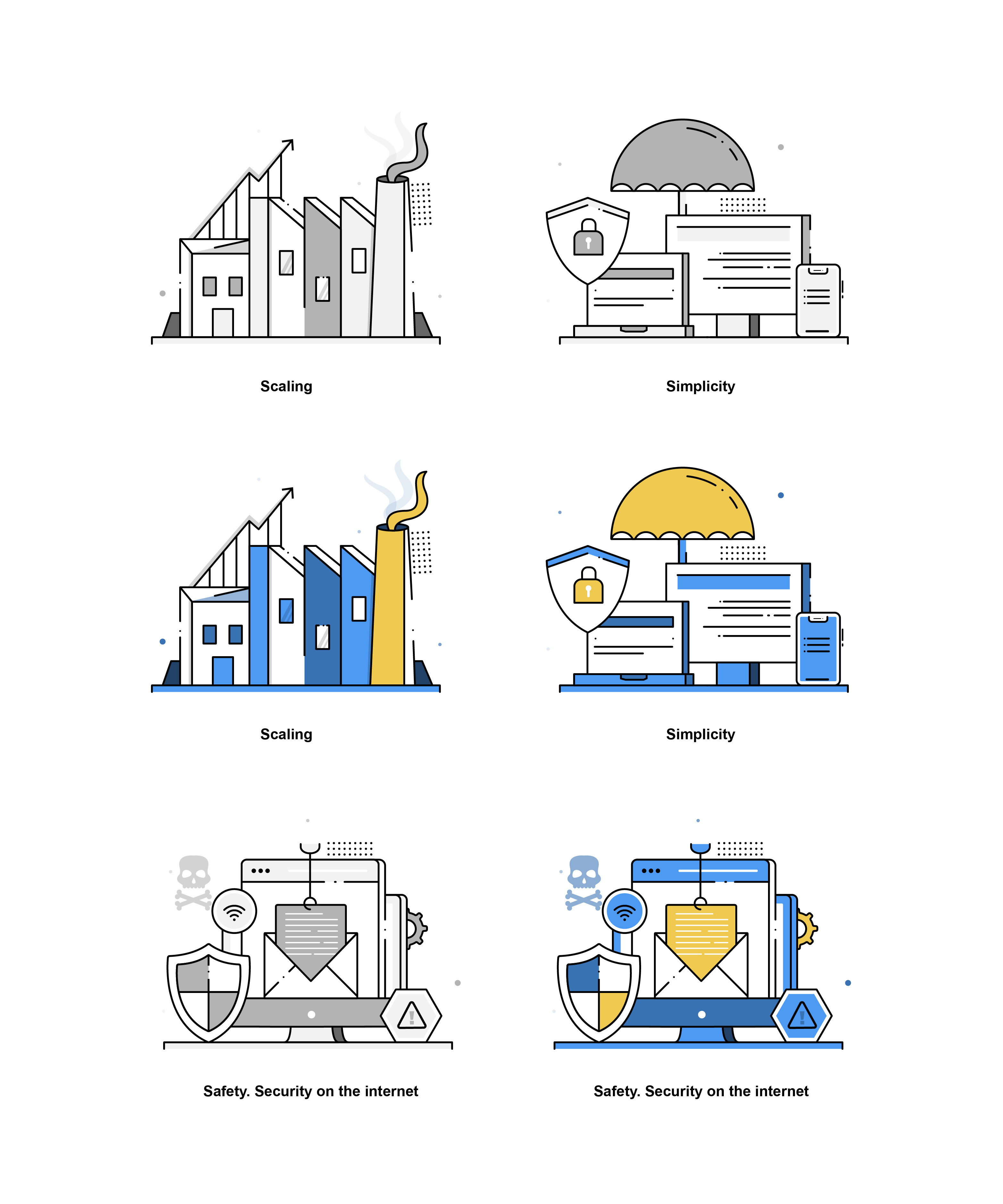Business Scaling | Security Illustrations. design graphic design grayscale growing company design illustrations illustrative graphics industry icon line art line illustration response web app design security icon ui vector