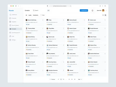 Contacts page card contact dashboard design product saas software ui ui design user profile ux web website