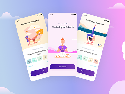 Meditation App Design animation app app design app illustration colorful design femine illustrated illustration ios meditation meditation app meditations player typography ui ux wellness yoga yoga app